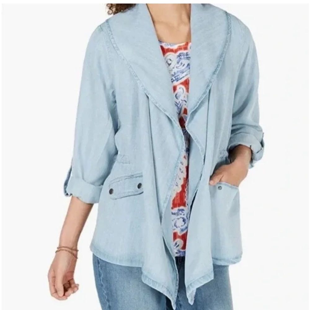 Style & Co Jacket - Women’s Light Blue Chambray w/ Pockets Size PL